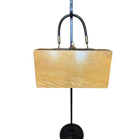 Vintage Wood Box Prairie Painted Plastic Handled Purse with Leather Twist Latch - Picture 2 of 7